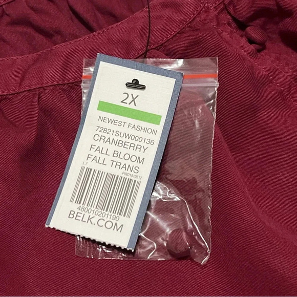 Crown Ivy Peasant Blouse Women’s XXL Red Cranberry Peasant Long Sleeve Button - Picture 14 of 14